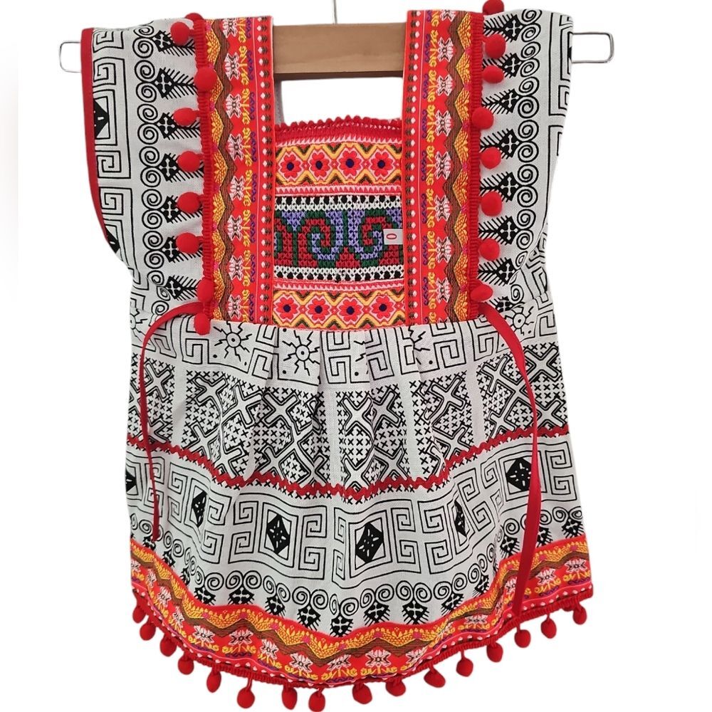 Hmong Embroidered Cotton Dress 2T Handmade Thailand Folk Textile Boho Artisan